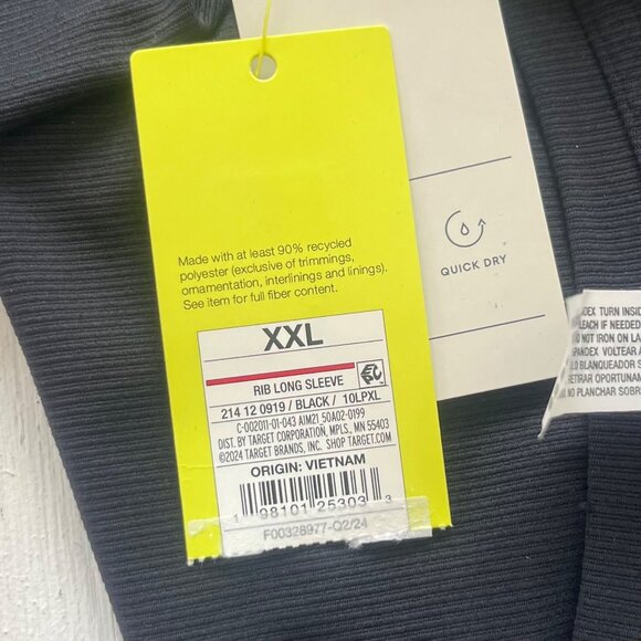 All In Motion Ribbed Long Sleeve Top Womens XXL Black New Quick Dry - Picture 7 of 10